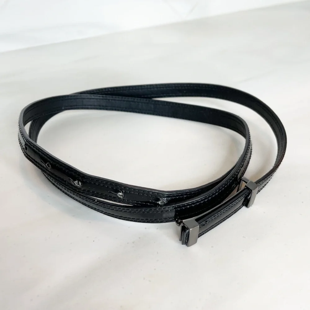 Belt with Metal Buckle Black Patent Leather For Women